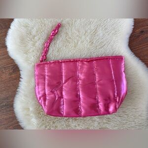 Anthropologie - LALLA Quilted Puffer Versatile Clutch / Makeup Cosmetic Bag Pink